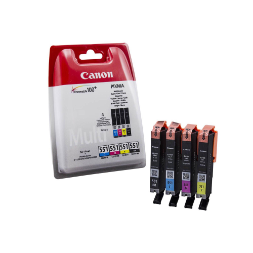 Canon CLI-551 C/M/Y/BK Multipack - Confezione da 4 - nero, giallo, ciano, magenta - originale - serbatoio inchiostro - per PIXMA iP8750, iX6850, MG5550, MG5650, MG5655, MG6450, MG6650, MG7150, MG7550, MX725, MX925